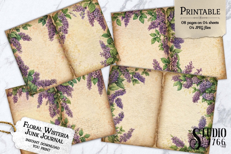 Floral Wisteria Junk Journal Pages