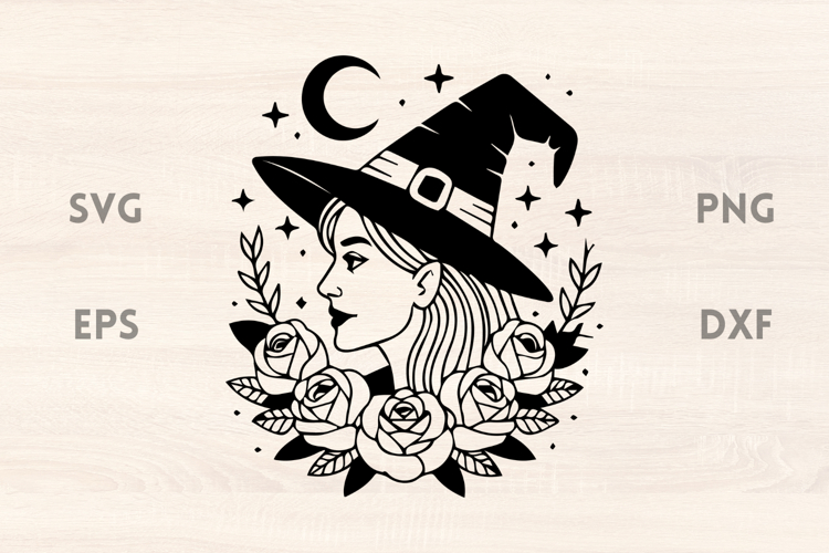 Rose Witch with Moon SVG