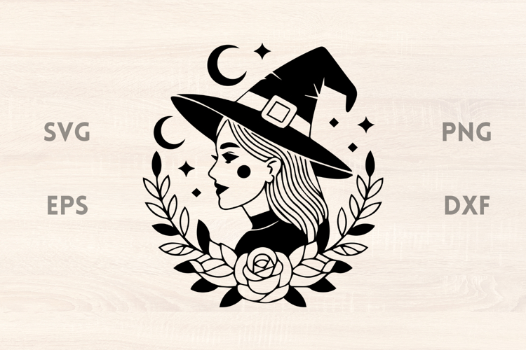 Witch Portrait with Rose and Moon SVG