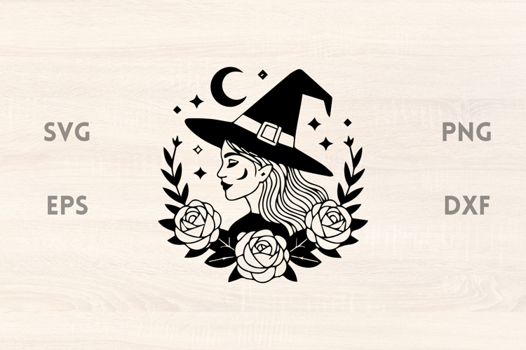 Witch with Rose Wreath SVG