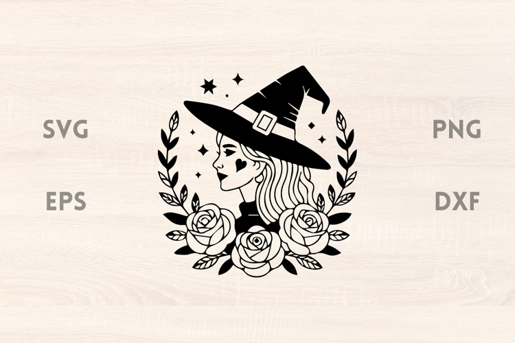 Witch with Heart and Roses SVG