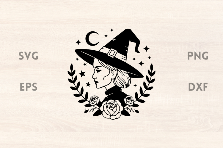 Witch with Stars and Roses SVG