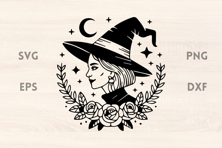 Witch with Stars and Moon SVG