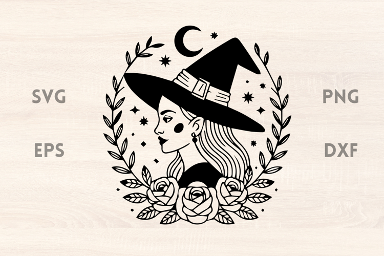 Witch with Stars and Wreath SVG