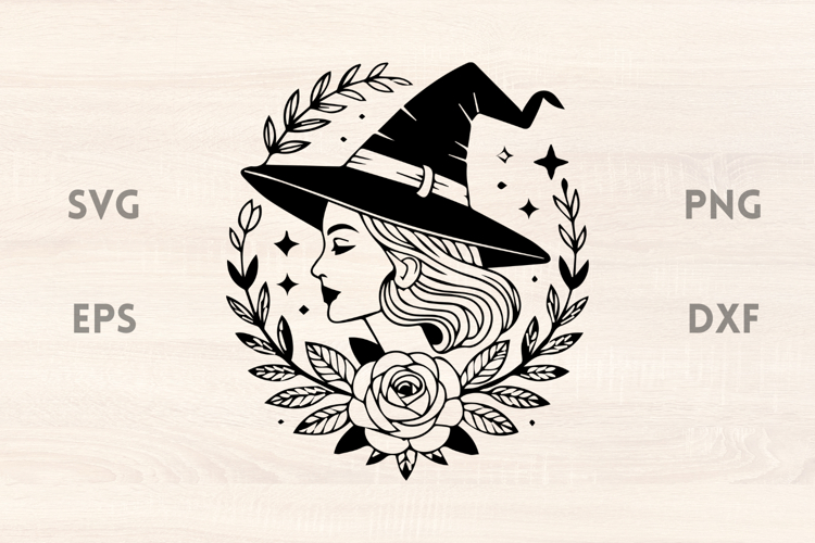 Vintage Witch Portrait with Roses SVG