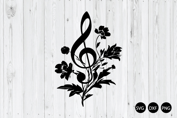 Floral Treble Clef SVG, Music Note SVG