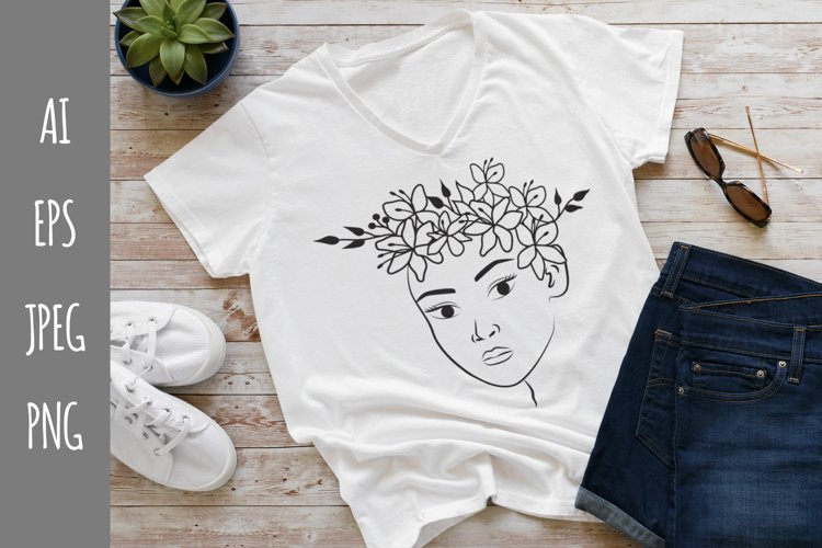 Woman's Face with Lily Flowers on Her Head Sublimation example image 1