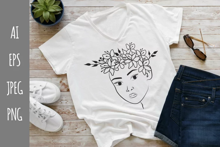 Woman's Face with Lily Flowers on Her Head Sublimation