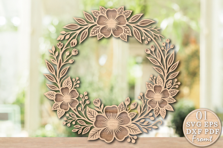 Floral Wreath Laser Cut SVG