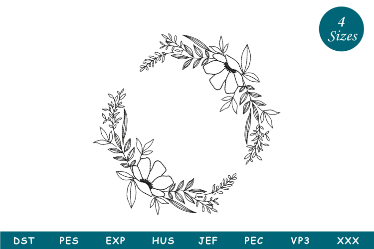 Floral Wreath Monogram Embroidery Design