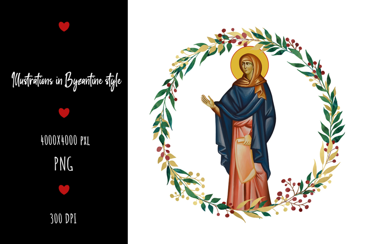 Floral Wreath with Anna the Prophetess in Byzantine Style