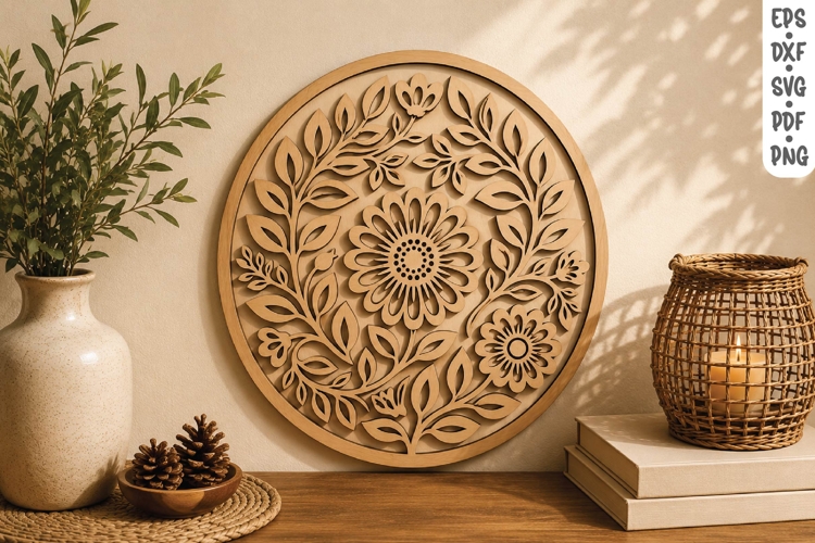 Floral Wreath Wooden Wall Art SVG