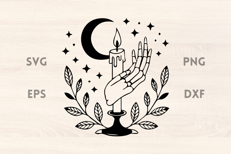 Candle with Moon and Hand Halloween SVG
