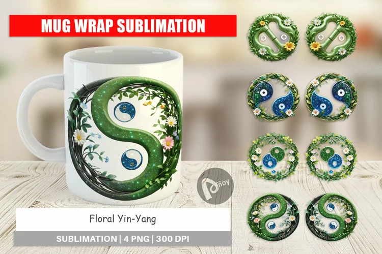 Mug Wrap Design Floral Yin-Yang