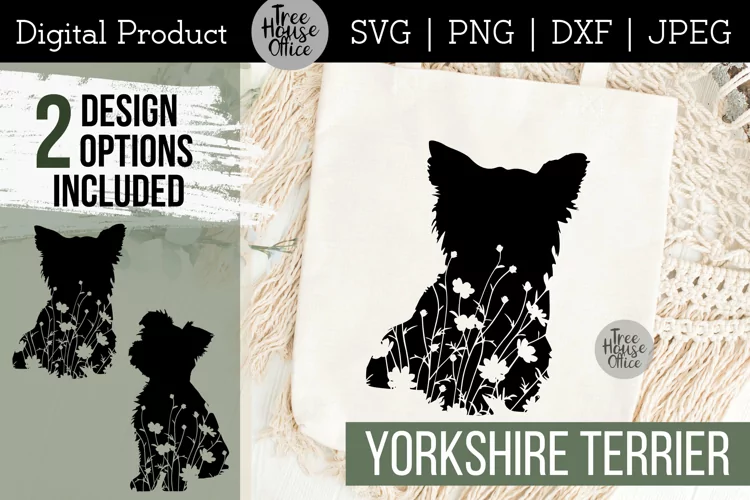 Floral Yorkshire Terrier SVG, Yorkie Dog with Wildflowers