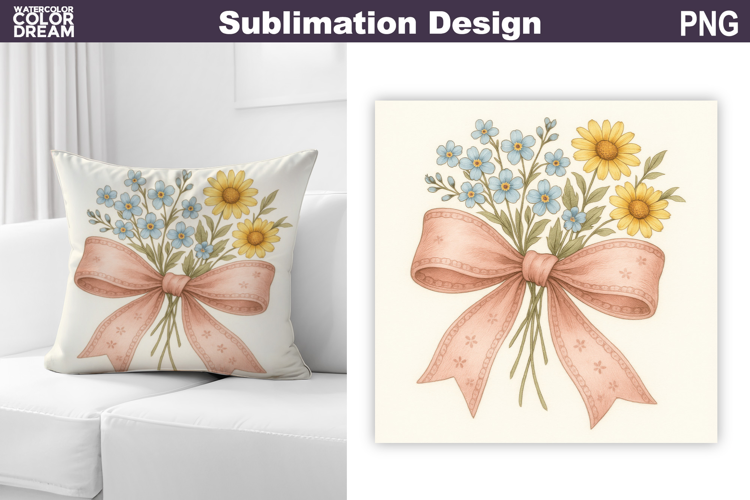 Wildflowers Bow Sublimation | Daisy Pillow Design