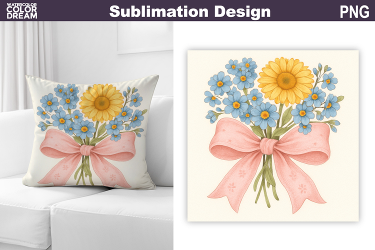Wildflowers Bow Sublimation | Daisy Pillow Design