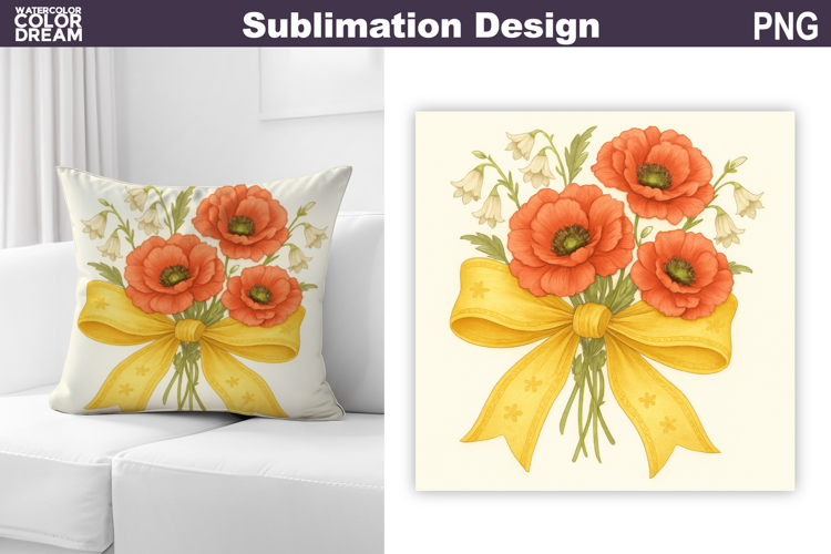 Wildflowers Bow Sublimation | Poppy Pillow Design