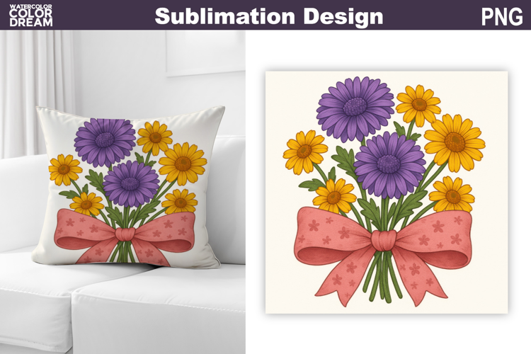 Wildflowers Bow Sublimation | Daisy Pillow Design