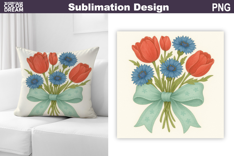 Wildflowers Bow Sublimation | Tulip Pillow Design
