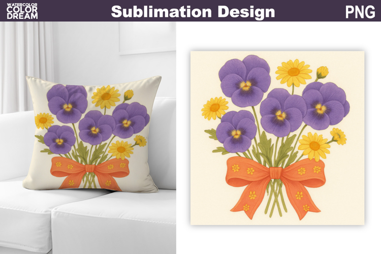Wildflowers Bow Sublimation | Pansy Pillow Design