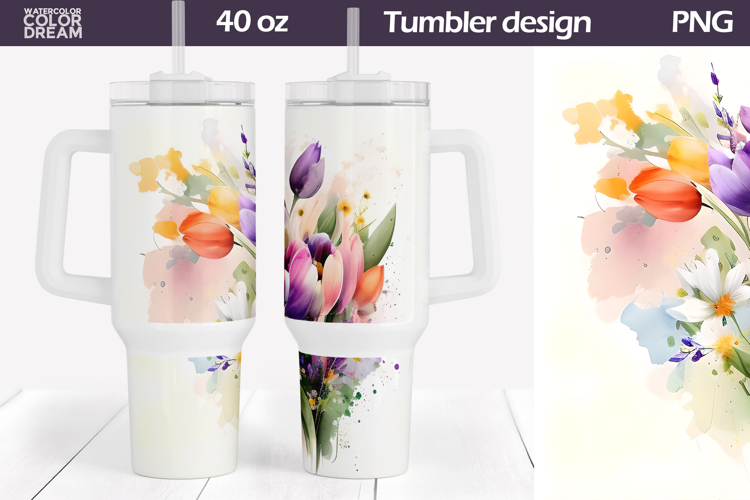 Watercolor Floral Tumbler 40 Oz | Spring Flowers 40 OZ