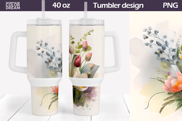 Watercolor Floral Tumbler 40 Oz | Spring Flowers 40 OZ