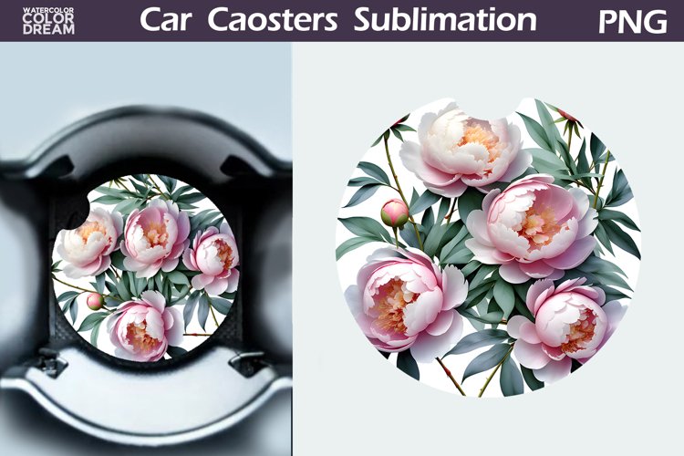 Peonies Car Coaster | Spring Flowers Coaster | Car Coaster