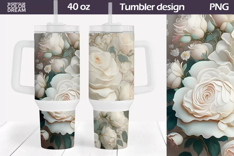 Roses Flowers Tumbler 40 Oz| 3D Floral 40 OZ Tumbler