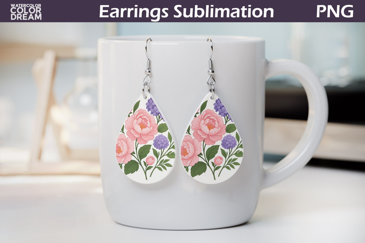 Pink Peonies Teardrop Earrings | Vintage Floral Earrings