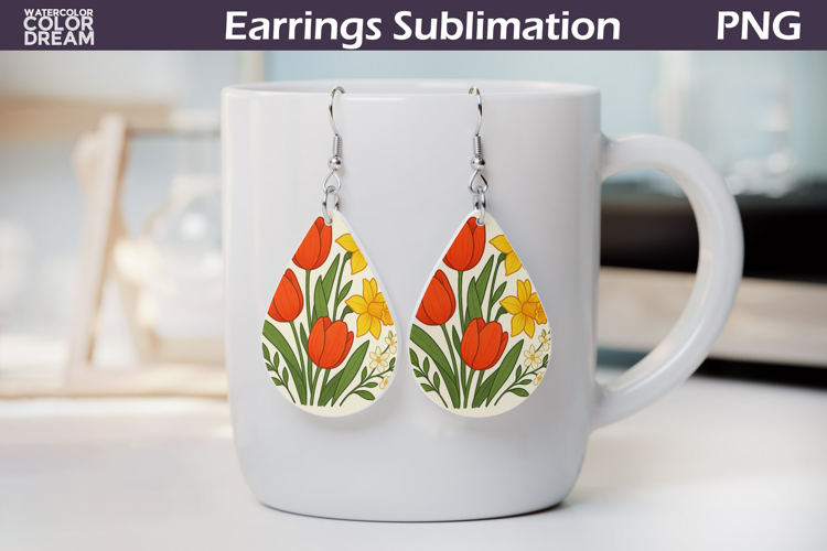 Tulip Daffodil Teardrop Earrings | Vintage Floral Earrings