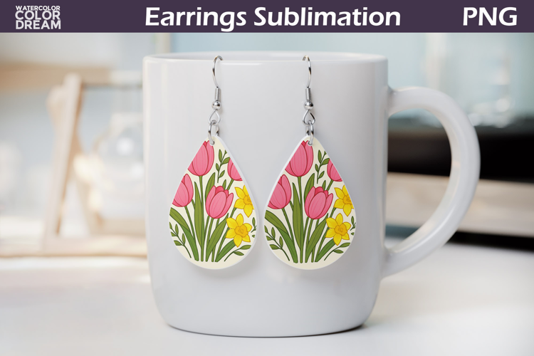 Tulip Daffodil Teardrop Earrings | Vintage Floral Earrings
