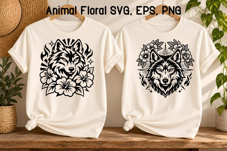 Wolf Floral SVG Design | Animal SVG example image 1