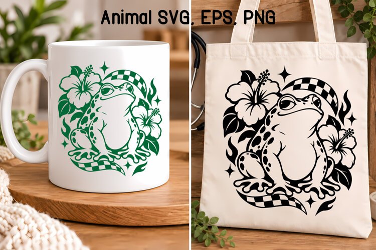 Floral Frog Checkerboard SVG | Animal SVG example image 1
