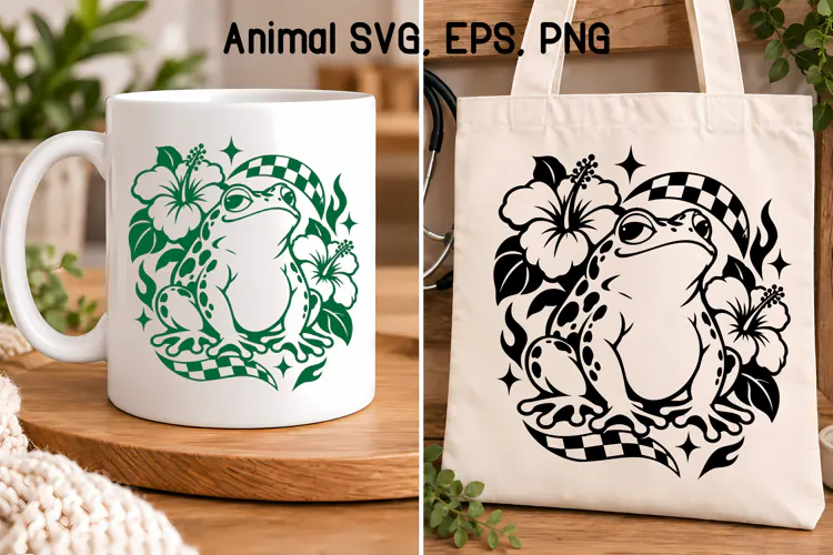 Floral Frog Checkerboard SVG | Animal SVG