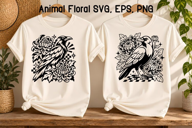 Raven Floral SVG Design | Animal SVG example image 1