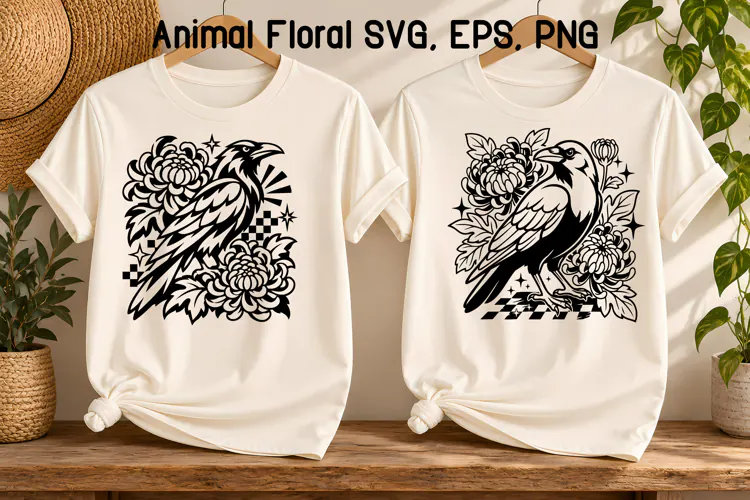 Raven Floral SVG Design | Animal SVG