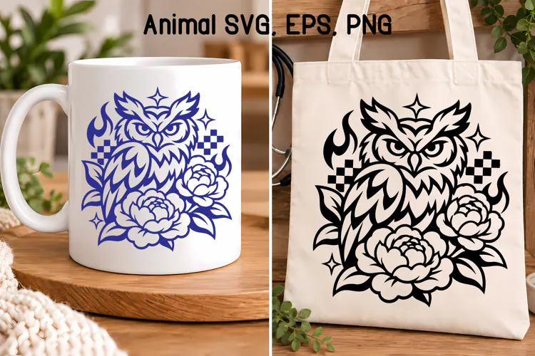 Floral Owl Checkerboard SVG | Animal SVG