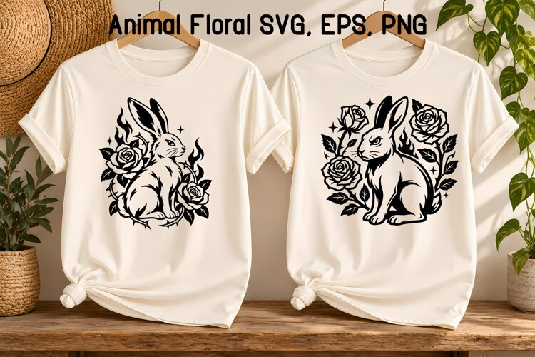 Rabbit Floral Rose SVG Design | Animal SVG example image 1