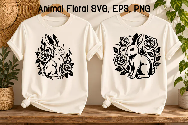 Rabbit Floral Rose SVG Design | Animal SVG