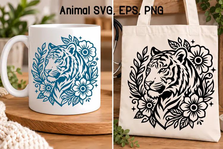 Tiger Floral SVG Design | Animal SVG