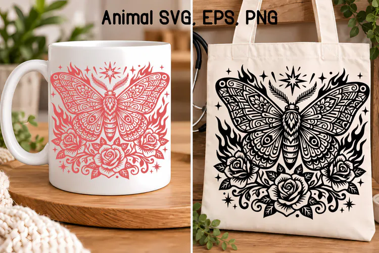 Moth Floral Rose SVG Design | Animal SVG