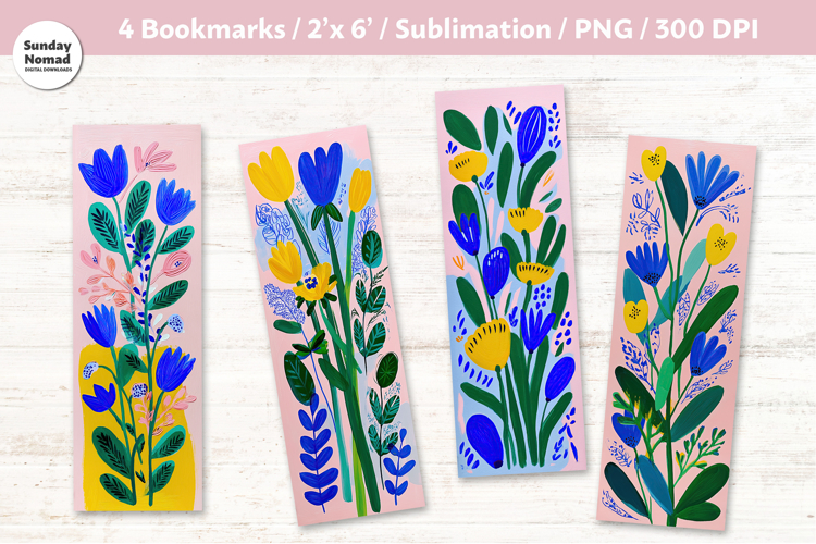 Floral Bookmark Vol.1, Printable Crafts, 4 PNG