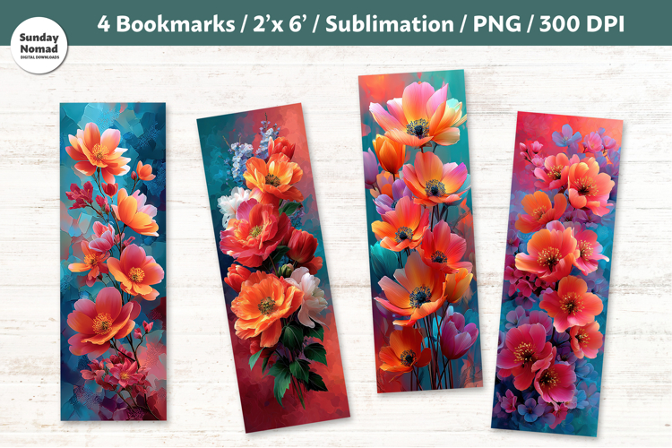 Floral Bookmark , Printable Crafts, 4 PNG
