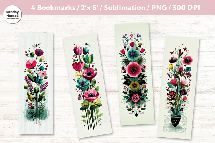 Floral Bookmark Vol.2, Printable Crafts, 4 PNG