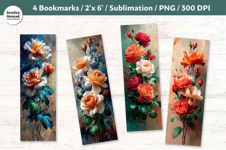 Floral Bookmark , Printable Crafts, 4 PNG