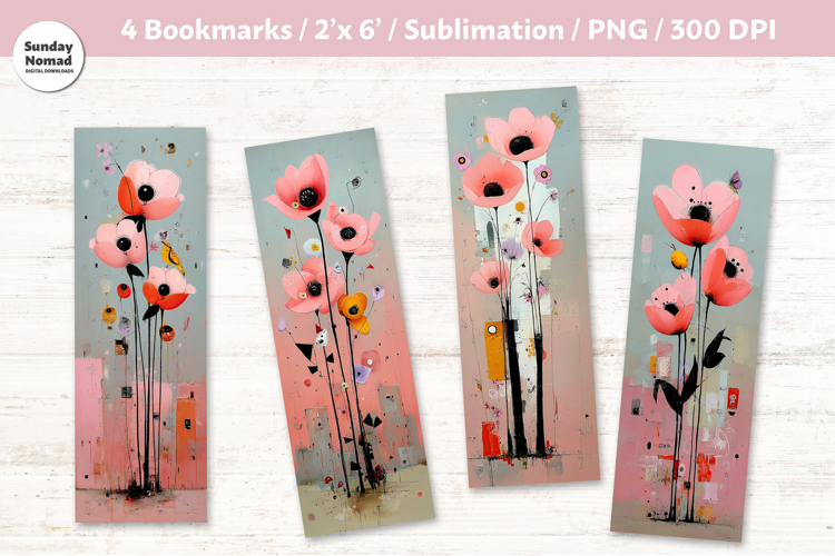 Floral Bookmark Vol.5, Printable Crafts, 4 PNG