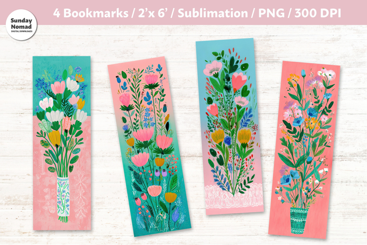 Floral Bookmark Vol.7, Printable Crafts, 4 PNG