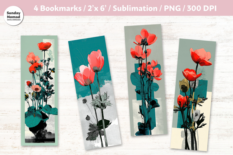 Floral Bookmark Vol.8, Printable Crafts, 4 PNG