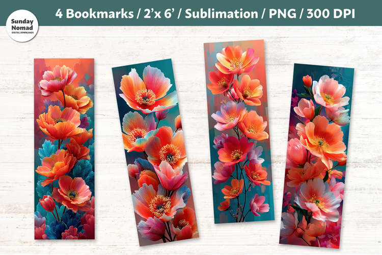 Floral Bookmark , Printable Crafts, 4 PNG